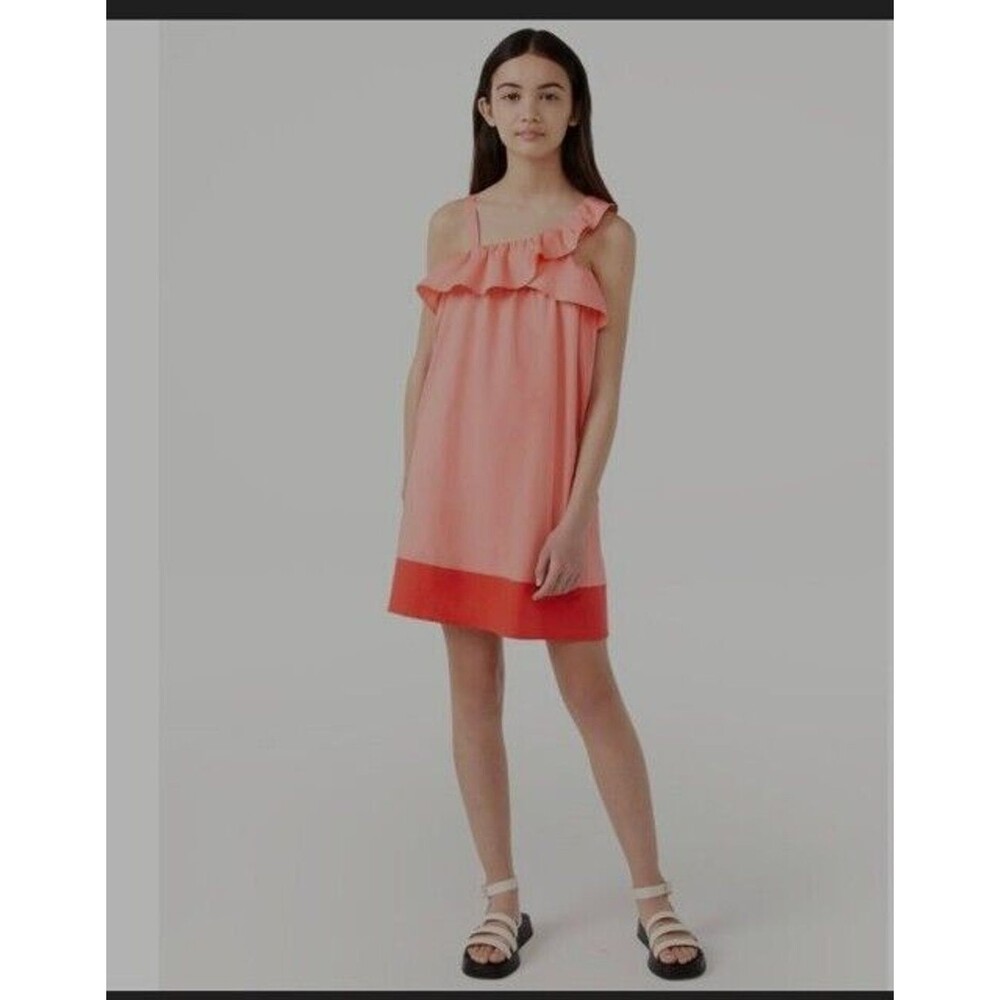 Free Assembly Girls Sz L 10/12 Pink Babydoll Dress Asymmetric Neck Summer Casual